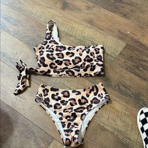 Leopard Print One-Shoulder Bikini Set